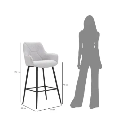 Stołek Barowy Szary Zestaw 2 szt 55x55x109 cm